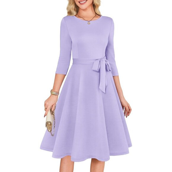 Women's Purple 3/4 Sleeve Vintage Flattering A-line Vintage Cocktail Dresses - Picture 1 of 5